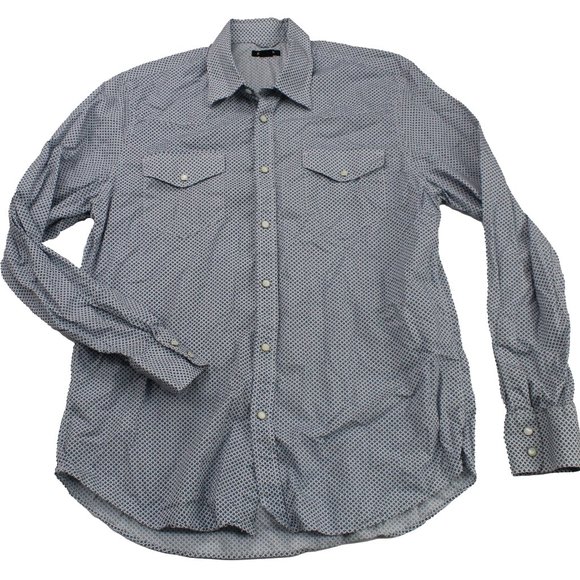 Express Mens Blue Floral Pearl Snap Long Sleeve Button-Down Shirt 16-16.5 L - Picture 1 of 9